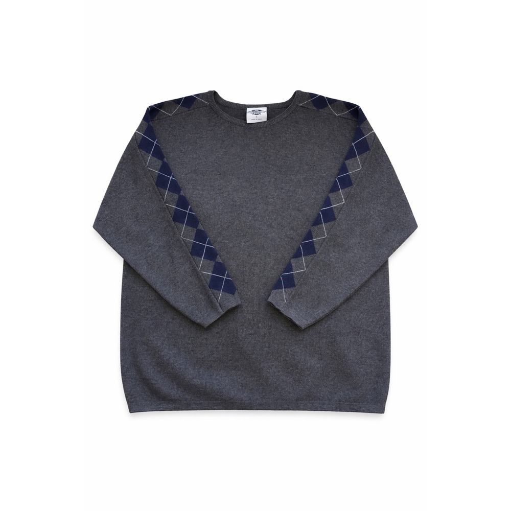 Pineapple Connection Mens‎ XL Argyle Sleeve Crewneck Sweater Charcoal Grey Knit